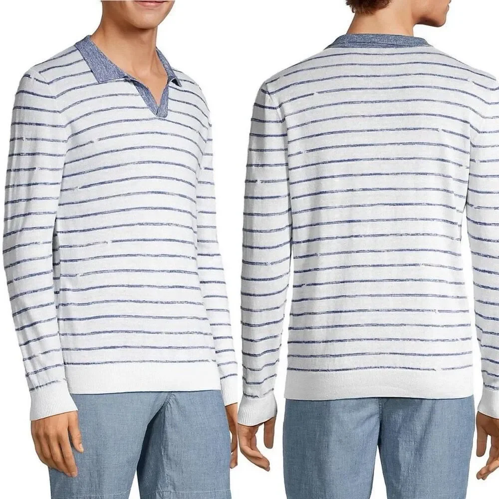 NWT Peter Millar Triste Linen Silk Wool Collar Sweater XL  Preppy Golf